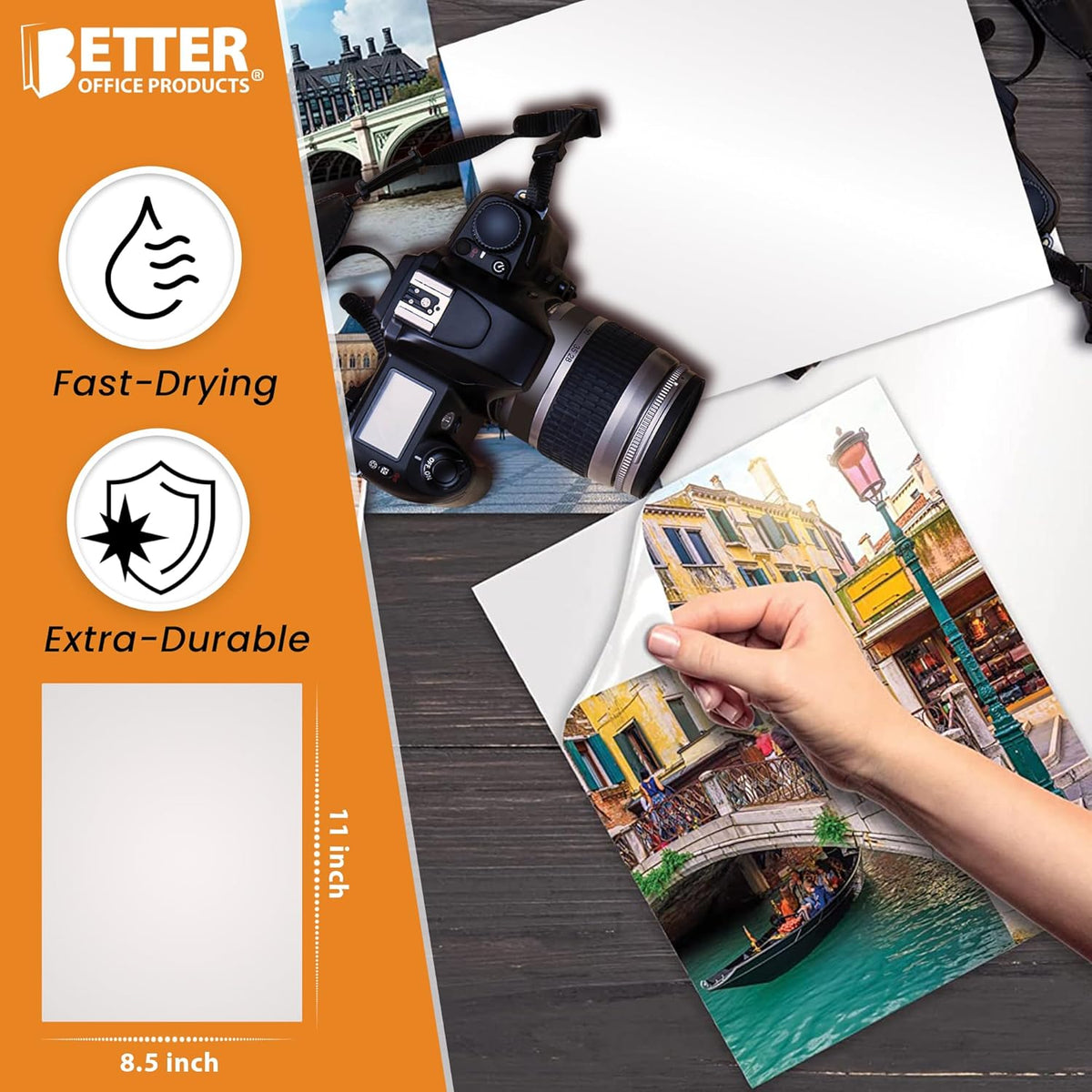 Better Office Products Self-Adhesive Photo Paper, Sticky Photo Paper, Glossy, 8.5 x 11 Inch, 50 Sheets, 135 gsm, Letter Size, 50-Count Pack