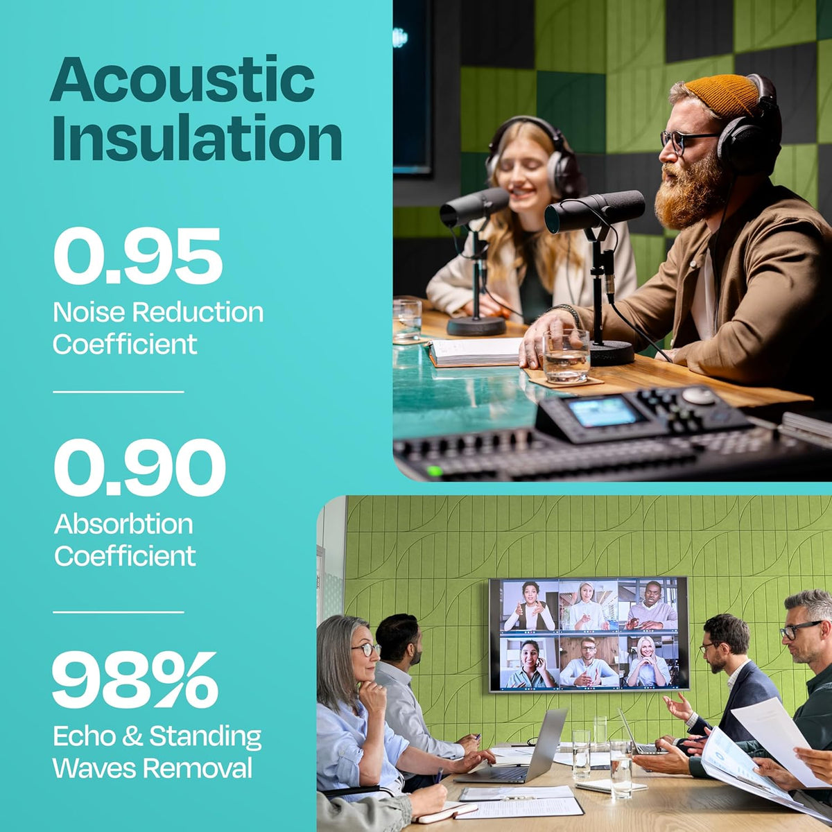 Acoustic Panels 12-Pack Soundproof Wall Panels 12"x12"x0.4" Decorative Sound Dampening for your Home, Office, Studio, Bedroom & More with Unique ModuArc Carving [Gin Green]