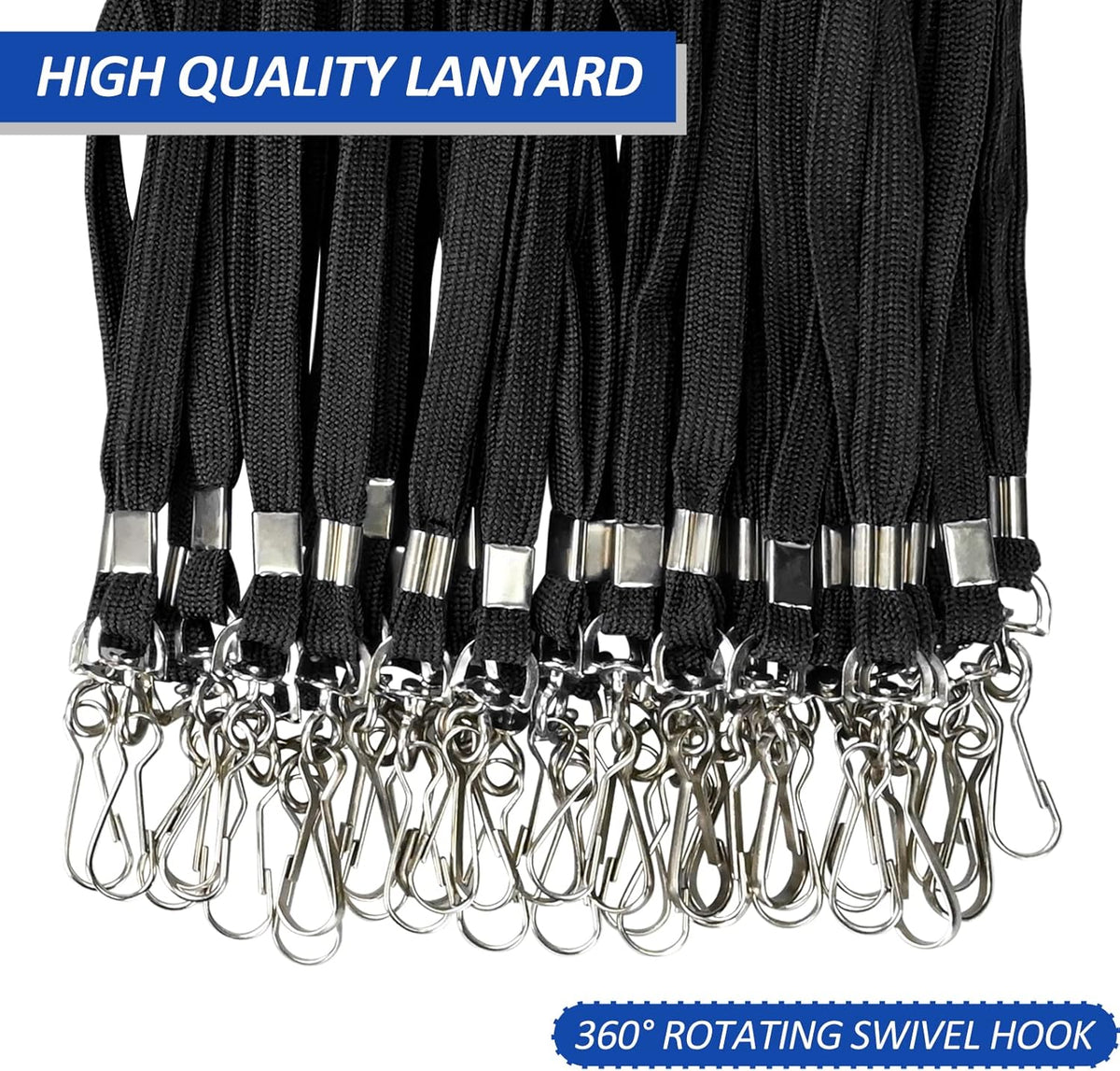 100 Pack Bulk Black Lanyards for ID Badges Durable Neck Lanyards with Metal Swivel J-Hook Comfortable for Events, Employees, Schools, Cruises, Name Tag ID Holder
