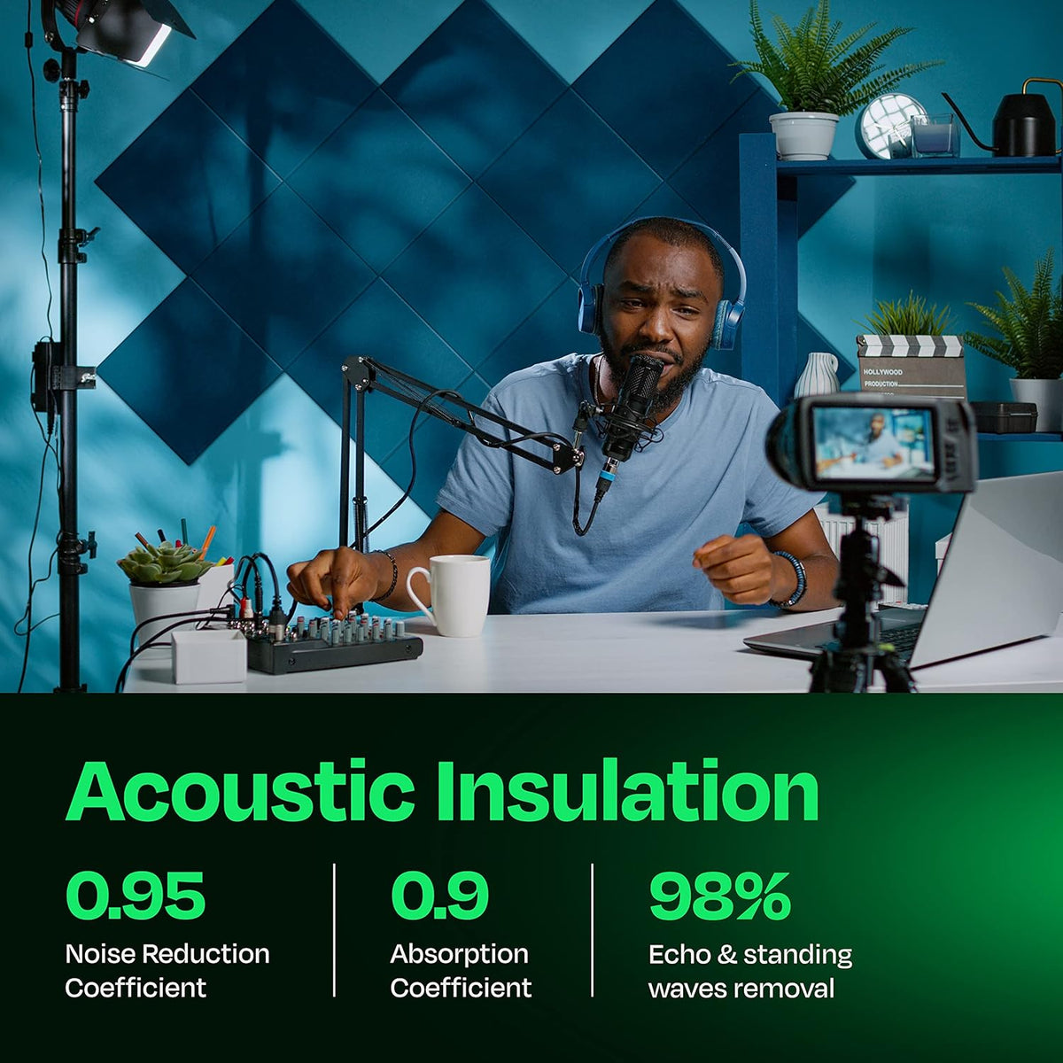 Acoustic Panels 12-Pack Soundproof Wall Panels 12"X12"X0.4" Sound Panels High Density Sound Dampening Panels - [Ocean Turquoise Square]