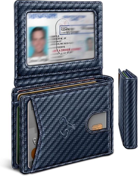 BULLIANT Men Wallet, Slim Leather Wallet Front Pocket Card Holder Gift For Men 11 Slots RFID Blocking