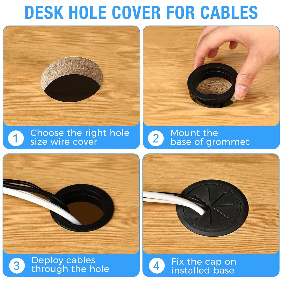Desk Grommet 3-1/8" (80 mm), Desk Hole Cover for Cables Dark Grey, Cable Grommet ABS Plastic, Desk Hole Grommet for Office and Home Table Cable, Detachable & Flexible Cable Cord Organizer-2 Pcs