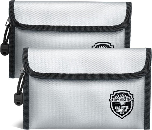 Fireproof Document Bag (5x8 inch), 2Pack Waterproof Money Bag Pocket with Zipper Closure, Storage Pouch for Valuables, A4 A5 Document File, Cash, Credit Card, Passport (2Pack, Grey)