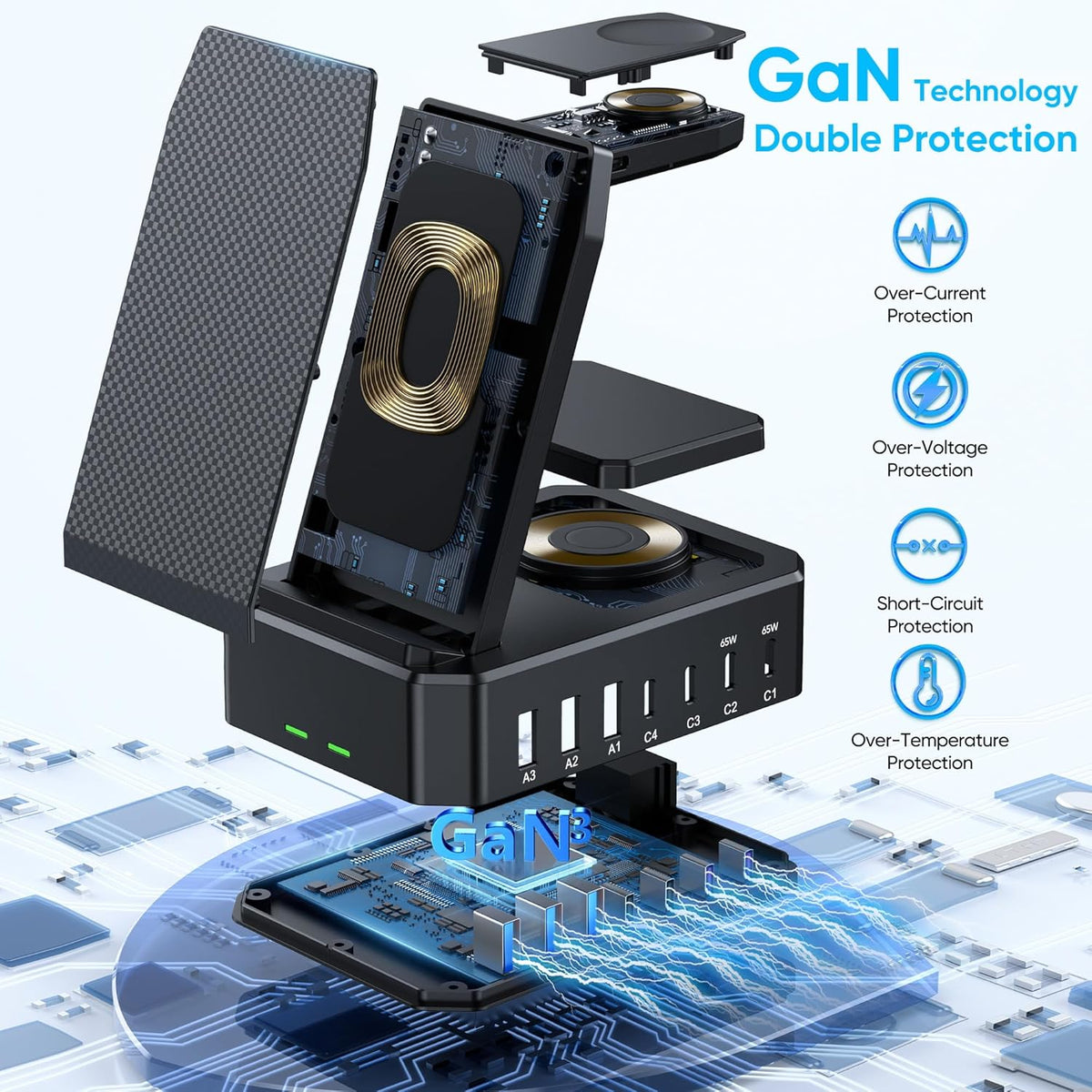 300W Charging Station for Multiple Devices Apple,10 in 1 Wireless Charger for iPhone,GaN III USB C 65W PD Fast Charging Stand Dock for MacBook,iWatch&Airpods (Wireless Charging Only for Apple)