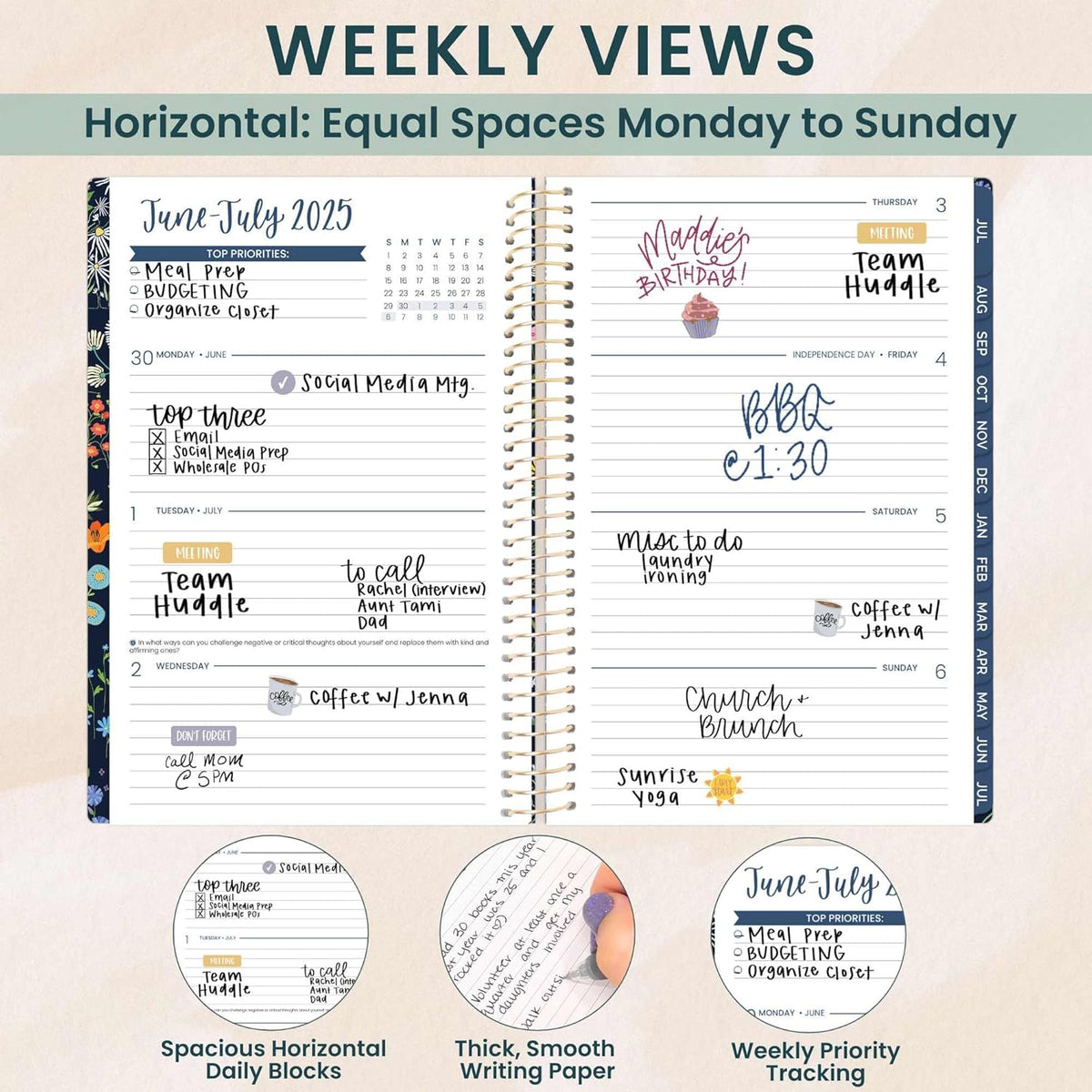 bloom daily planners 2025-2026 Academic Year Daily Planner (July 2025 - July 2026) - A5 Weekly & Monthly Calendar Agenda Organizer Book with Stickers - 5.5" x 8.25" - Garden Party, Navy