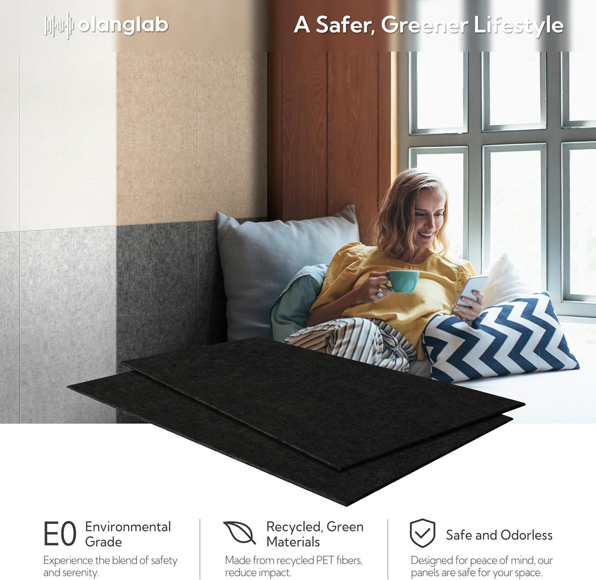 Olanglab Acoustic Wall Panels 10 Pack, 48 x 24 per Acoustic Panels Sound Absorbing, Sound Panels for Home Studio and Office, Solid Black