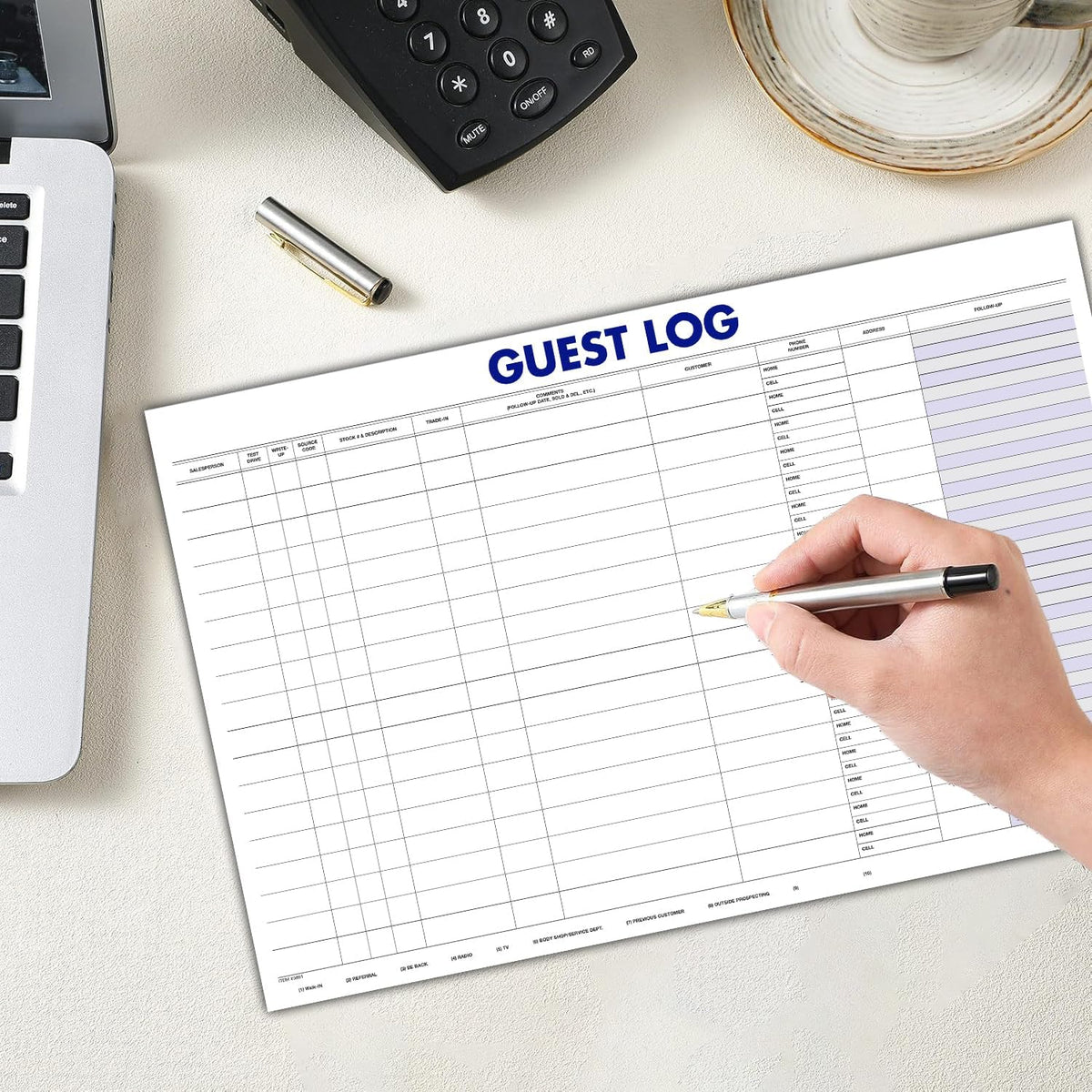 Professional Guest Log Book - Efficiently Track Potential Customers and Follow-Up - Ideal for Automotive Dealerships, Repair Shops, and Service Centers - 17" × 11" - 100 Sheets Per Pad - Pack of 1