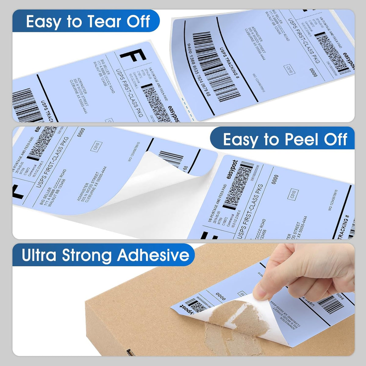 MaxGear 4" x 6" Direct Thermal Labels, 500 Fanfold Shipping Package Labels, Perforated White, Commercial Grade, Permanent Adhesive, Compatible with Most Thermal Printers, Blue