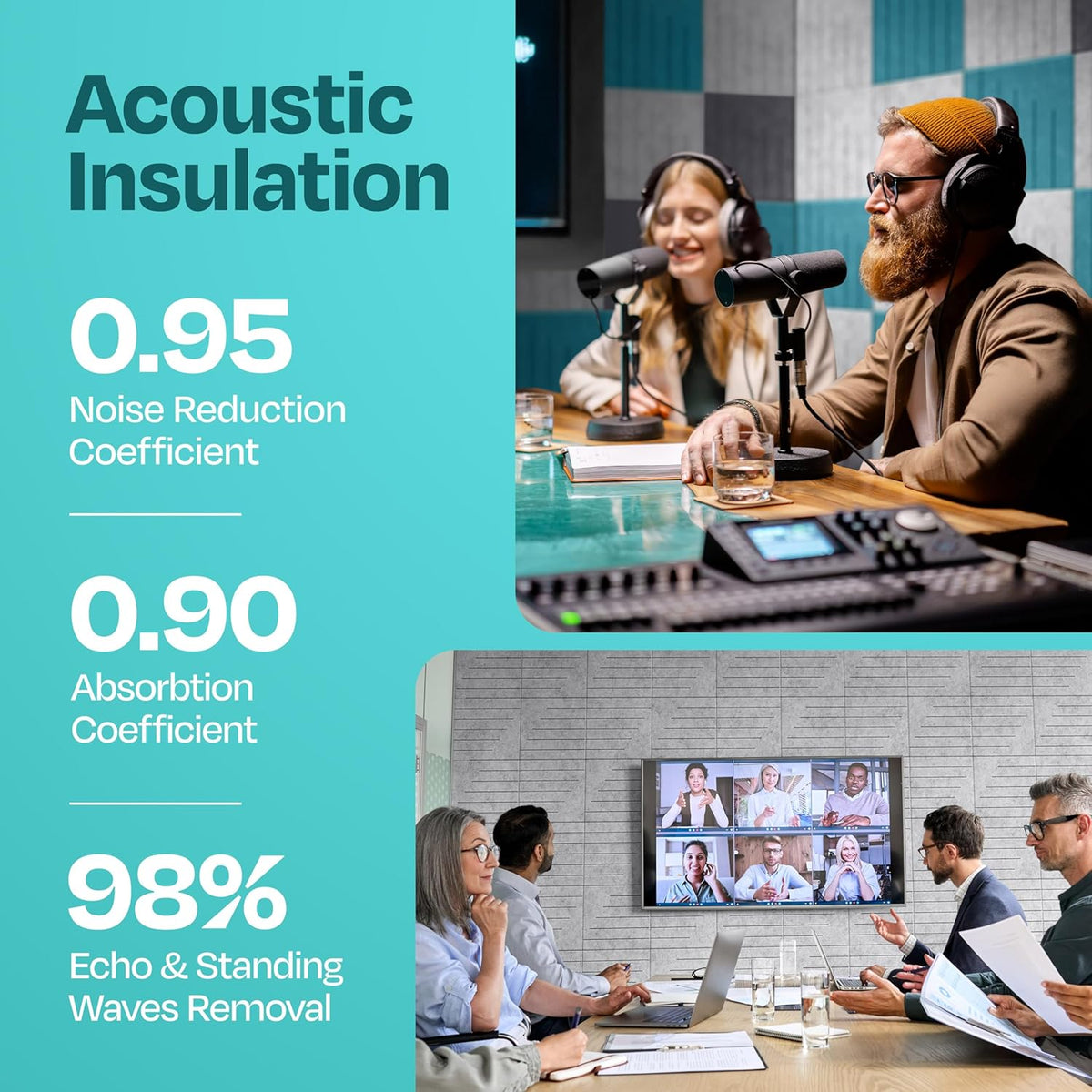 Acoustic Panels 12-Pack Soundproof Wall Panels 12"x12"x0.4" Decorative Sound Dampening for your Home, Office, Studio, Bedroom & More with Unique LineWave Carving [Smoky White]