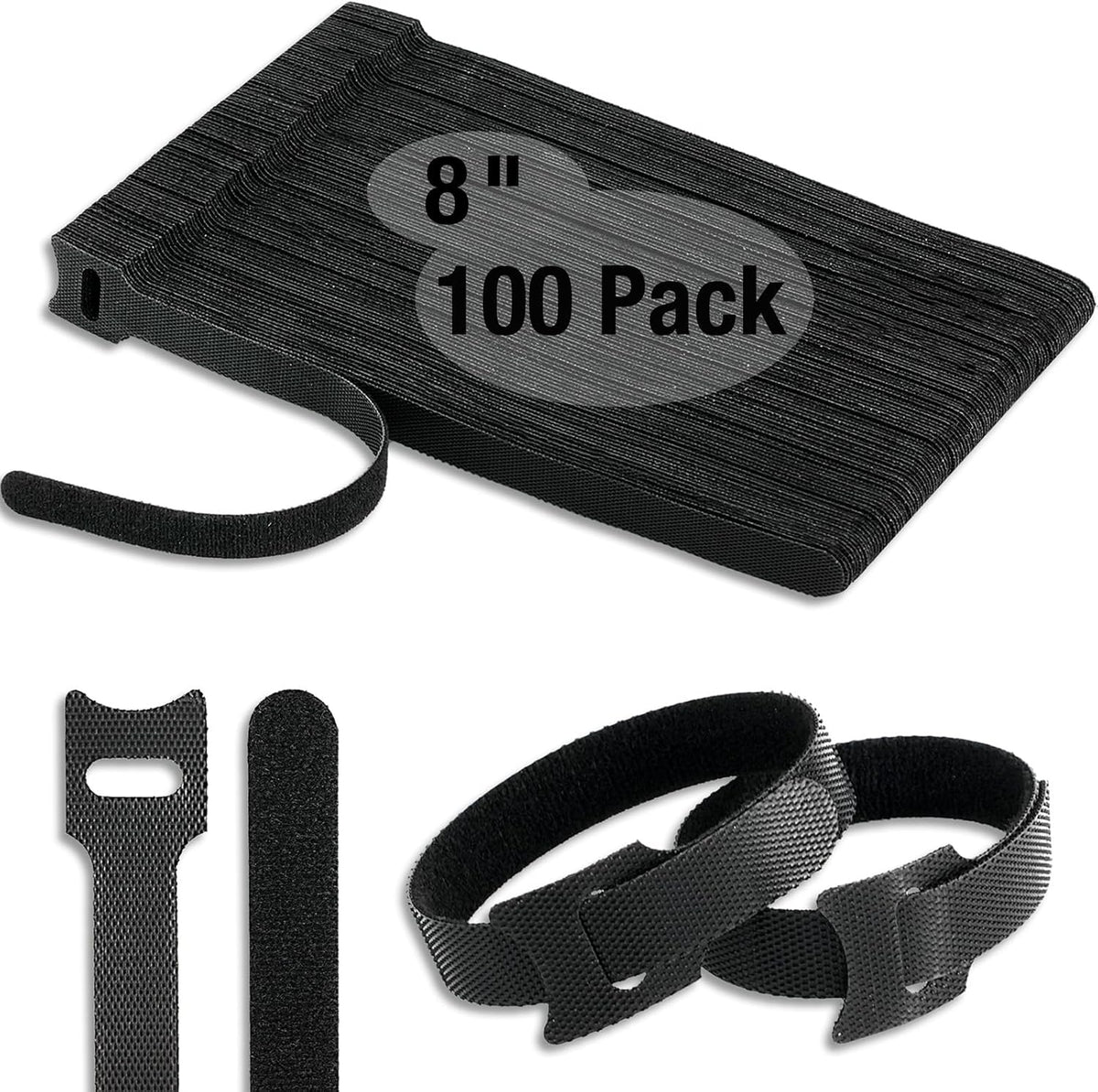 100 PCS 8-Inch Cable Ties, Reusable Cable Management, Under Desk Cord Organizer, Cable Clips and Cord Wrap, Black