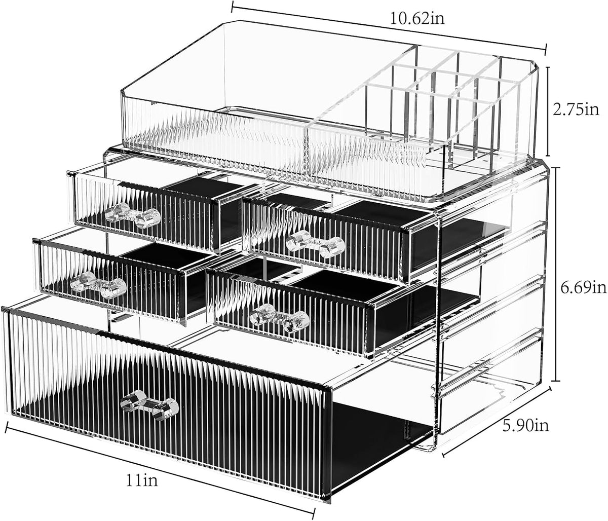 ZHIAI Stackable Organizer, Acrylic Cosmetic Organizer for Dresser, Vanity, Kitchen Cabinet, Bathroom, Under Sink, Home Organization and Storage (1 Top 5 Drawers)