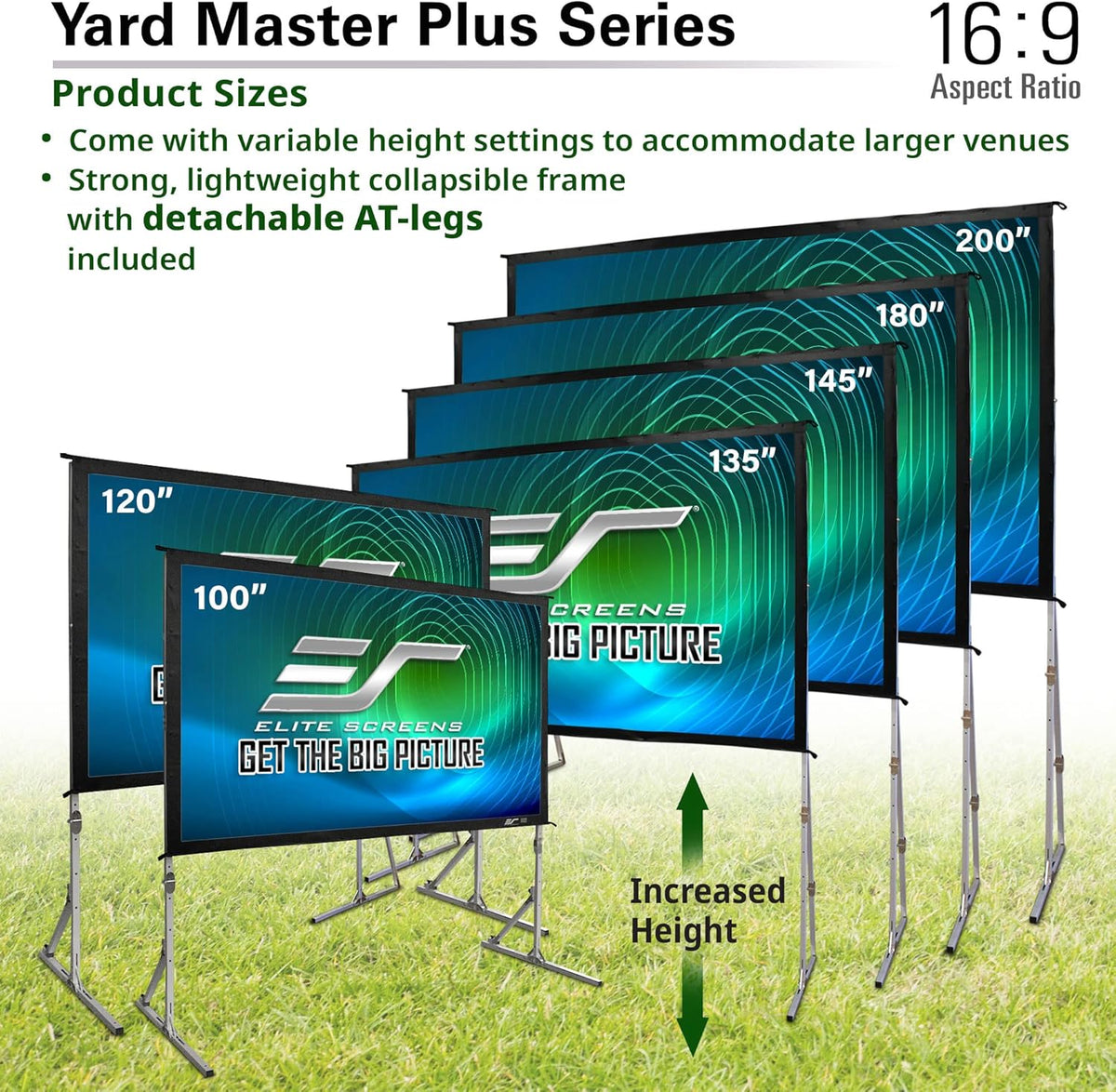 Elite Screens Yard Master Plus, 145-INCH 16:9 Height Setting Adjustable Portable Projector Screen, 4K HD Outdoor Indoor Movie Theater Front Projection, US Based Company 2-YEAR WARRANTY, OMS145H2PLUS