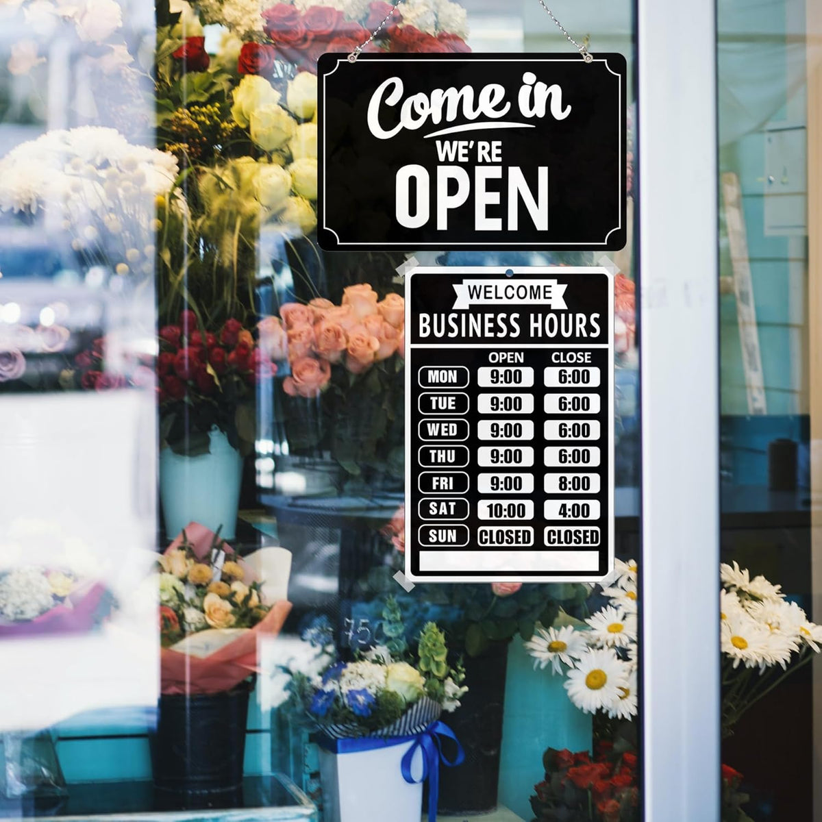 Open Closed Signs Business Hours Sign Set for Window Door Open Signs for Business Hour Closed Open Flip Sign Store Resturant Bar Black
