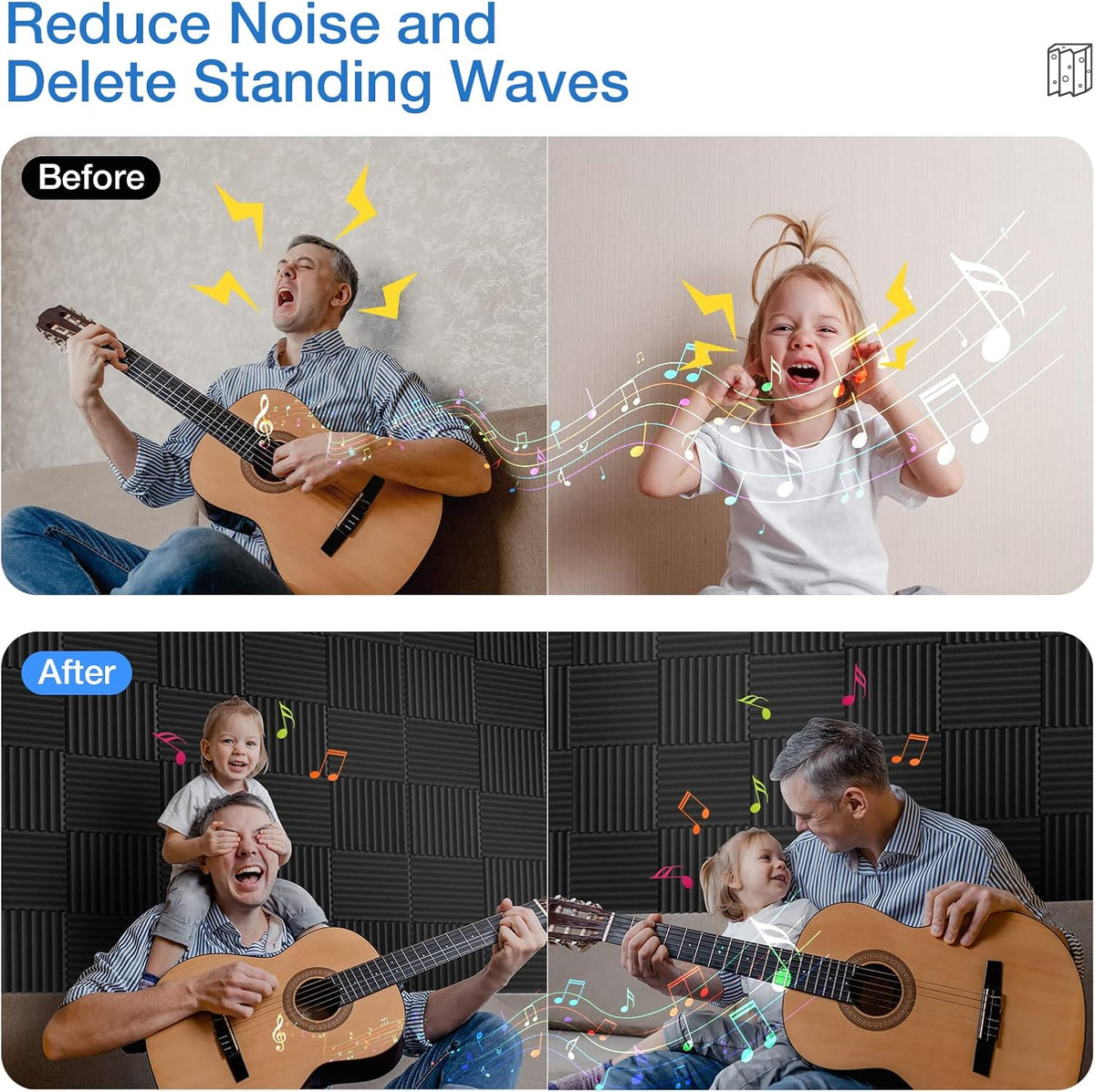 3" X 12" X 12" Sound Proof Foam Panels for Walls,Self-Adhesive Foam Acoustic Panels Sound Absorbing,2.2 lb/ft³ Density Soundproof Wall Panels for Gaming Studio Decor (16 Pack Black)