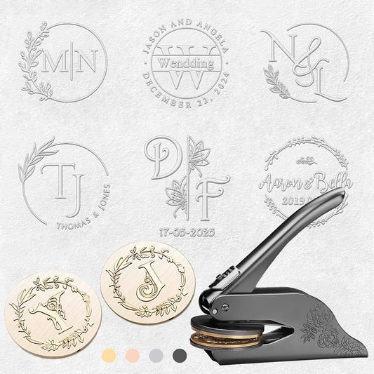 Personalized Wedding Embosser Stamp Custom - Handheld Monogram Embosser for Invitations, Envelopes, Napkins, Books, Initials & Names - Elegant Wedding Gift for Couples
