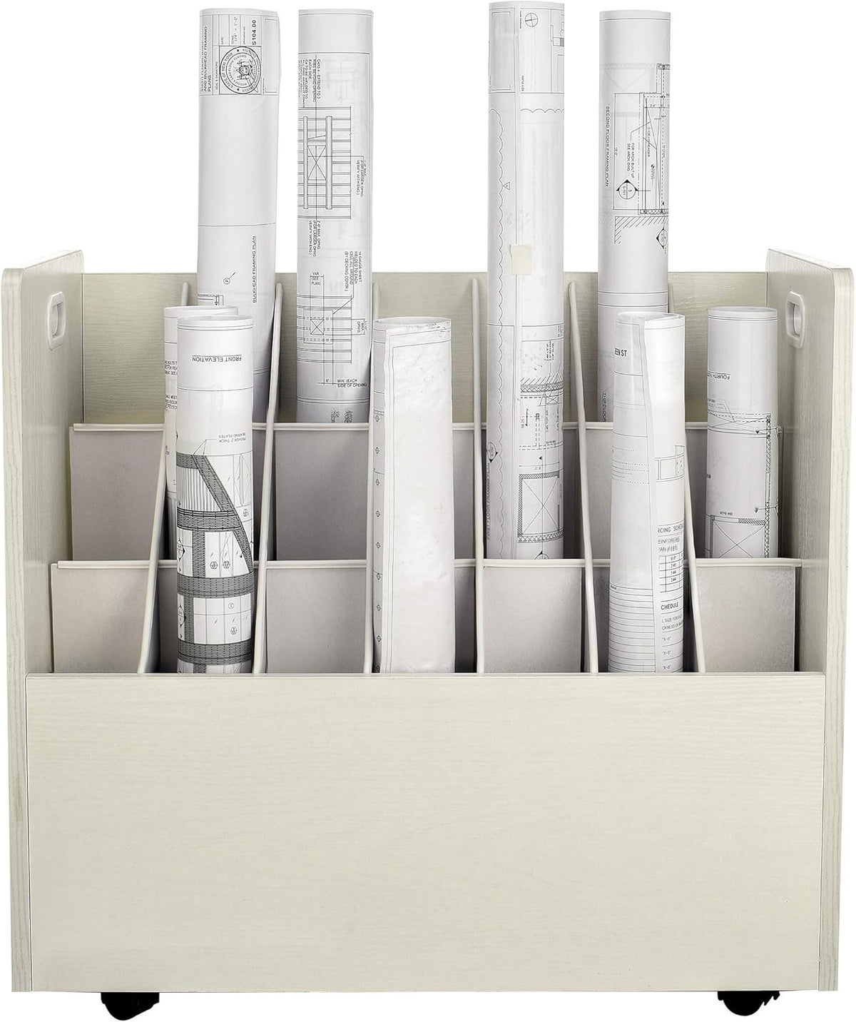 Adir Blue Print Storage Organizer - Mobile Roll File Cart, Construction Plan Holders, Blueprint Cabinet with Wheels, Roll Files Storage for Office and Home (21 Slots, White)