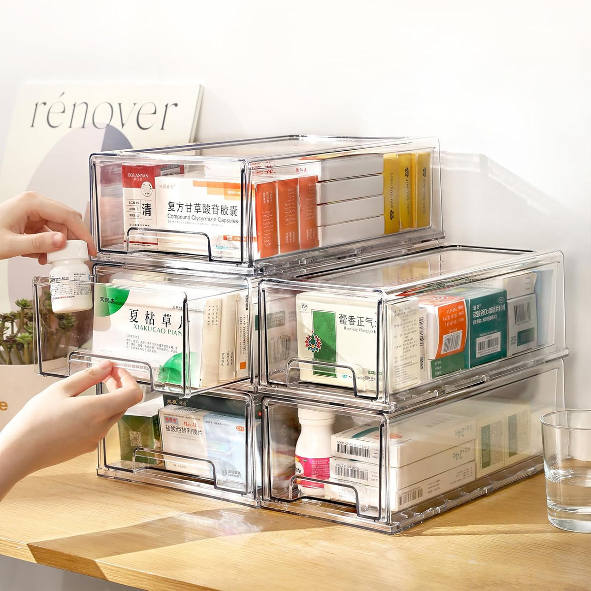 clear Drawer-Type Plastic Storage Box Bins Organizer，Family First Aid Kits Medicine cabinet Box Organizer,Closet ，Shelf，Ointments, Adhesive Bandages，Cosmetics,Office Items (clear, 2L)