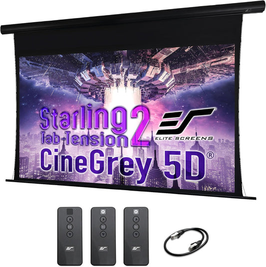 Elite Screens Starling Tab-Tension 2 CineGrey 5D, 120" 16:9, Ceiling and Ambient Light Rejecting Electric Projector Screen Programmed Remote Kit, CineGrey 5D Projection Material, STT120U2HD5-E12
