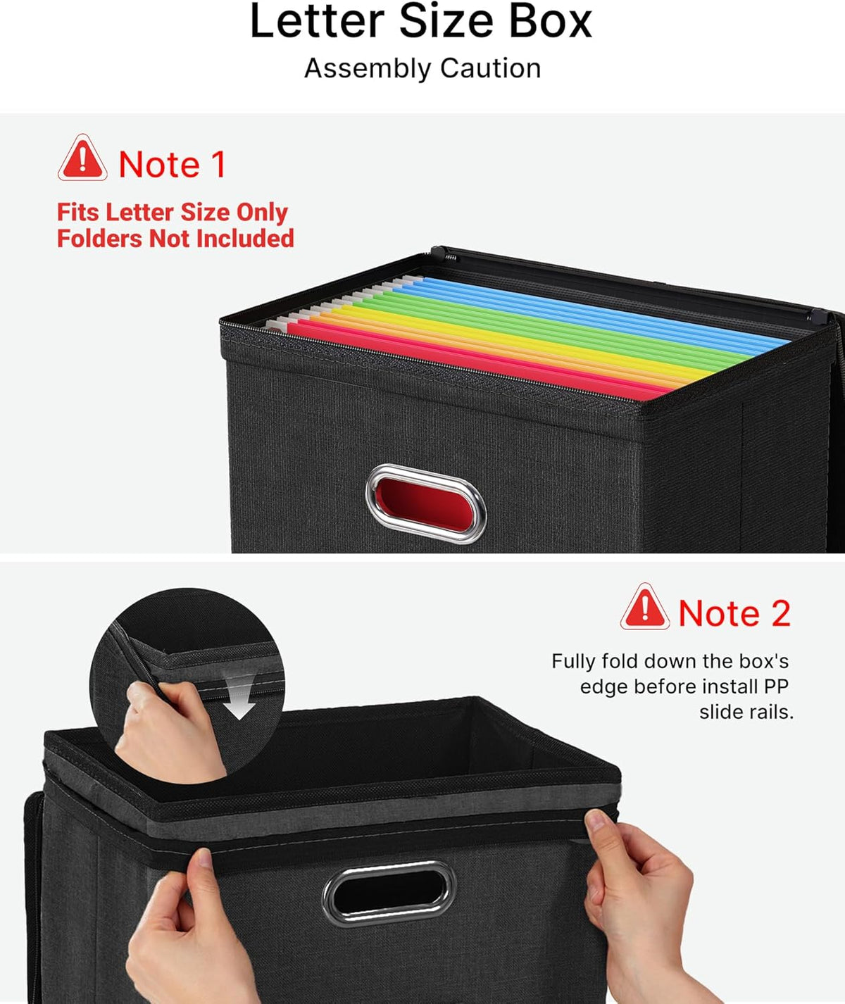 Oterri 1 Pack File Organizer Boxes with Lids, File Box with Mesh Pockets, Document Organizer Box for File Folders Letter Size, Zippers Filing Box for Home, Office, School (Black, Without Folders)