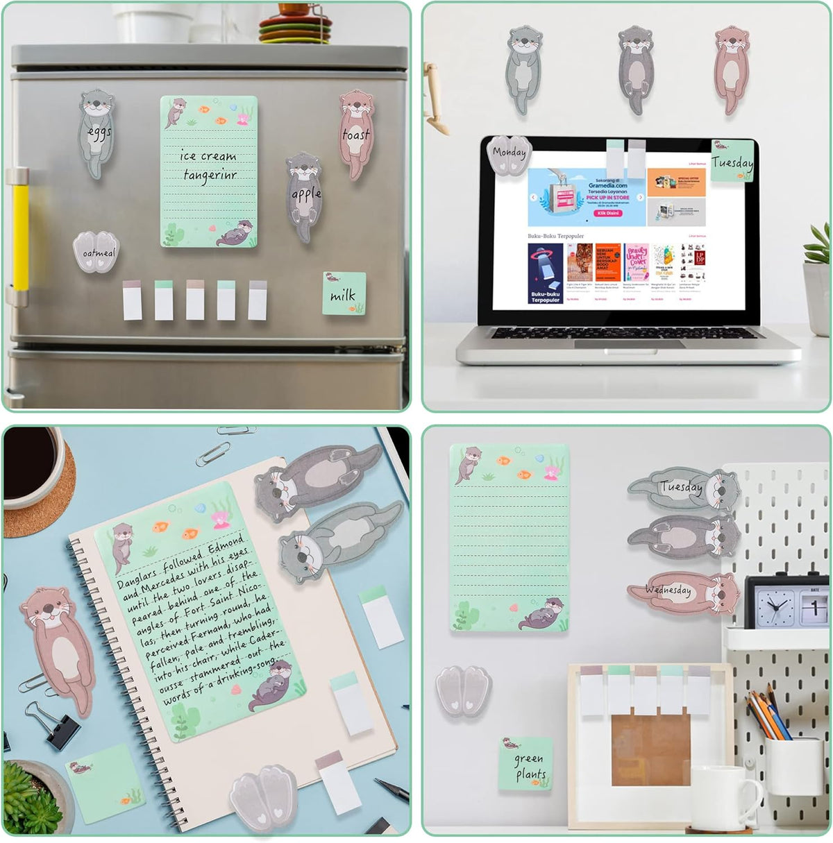 Xqumoi I Just Really Like Otters Sticky Notes Set, 550 Sheets, Cute Cartoon Otters Self-Stick Notes Pads Sea Animal Divider Tabs Bundle Writing Memo Pads Back to School Office Supplies Small Gift