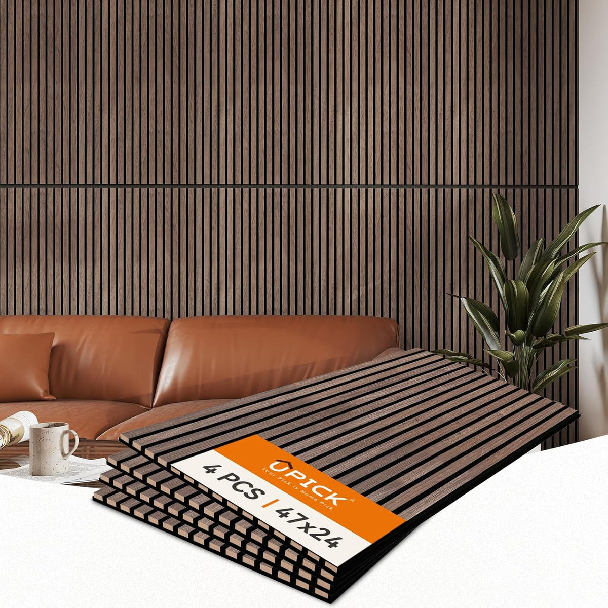 Upick MDF Acoustic Wall Panels, 4 Pack 48" x 24" 3D Slat Wood Panels for Wall, Soundproof Panels for Interior Wall Decor, Walnut