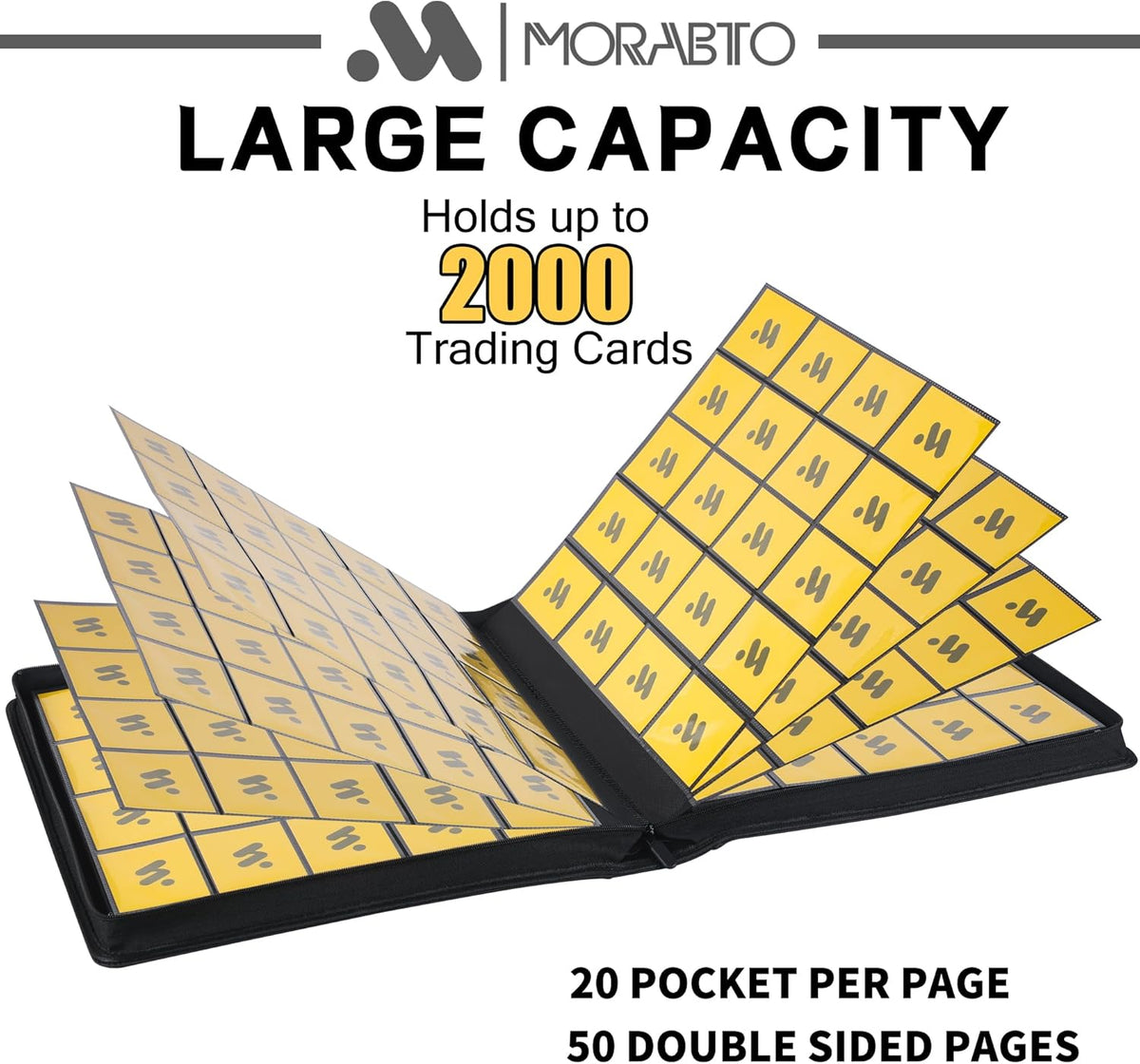Card Binder 20 Pocket,Trading Card Binder Holds up to 2000 Cards with 50 Sleeves,Zipper Card Holder Album Compatible with TCG Card/Game Cards/Sports Card