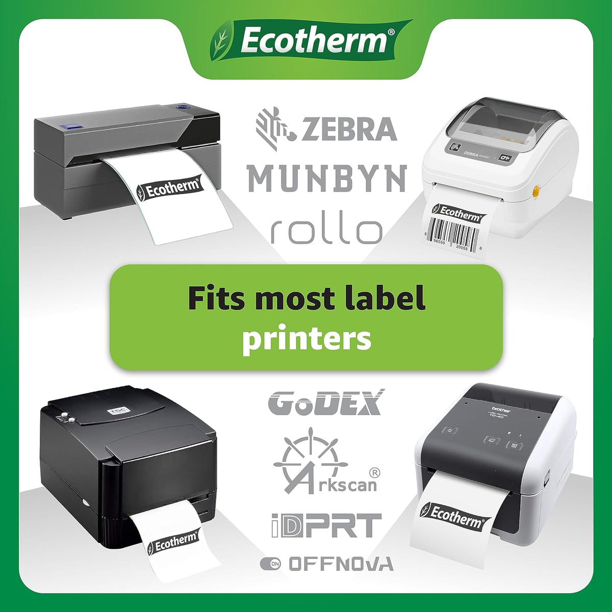 4" x 1" Thermal Labels | 6 Rolls | 15000 Labels | fits Zebra, Munbyn, Rollo, Godex, Arkscan, iDPRT, Offnova Thermal Label Printers and More | Blank White Adhesive Stickers by Ecotherm