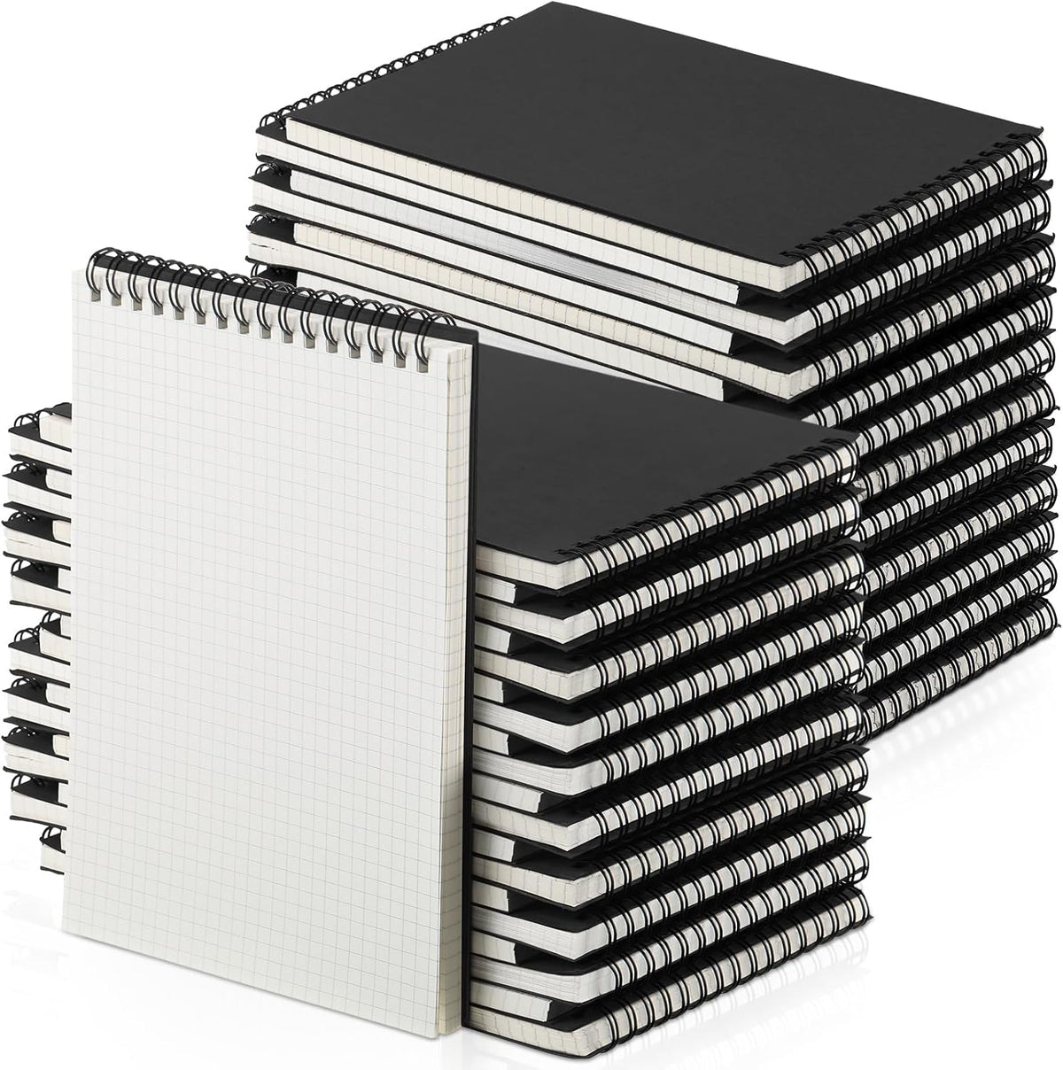 48 Pack Graph Paper Spiral Notepad A5 Top Wirebound Notepad Grid Notebook Steno Pads Memo Notebook Grid Paper 140 Pages for Writing Sketching Drawing Office Supplies (Black)