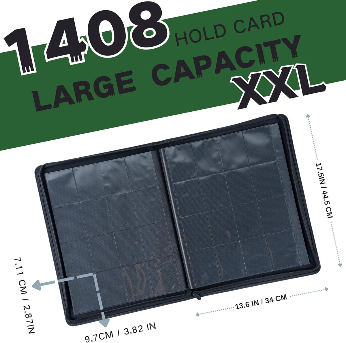 1408+ Pockets Trading Card Binder, 16-Pocket Card Ablum Compatible with MTG,Sports Cards & Other Standard Size Trading Card (Green)