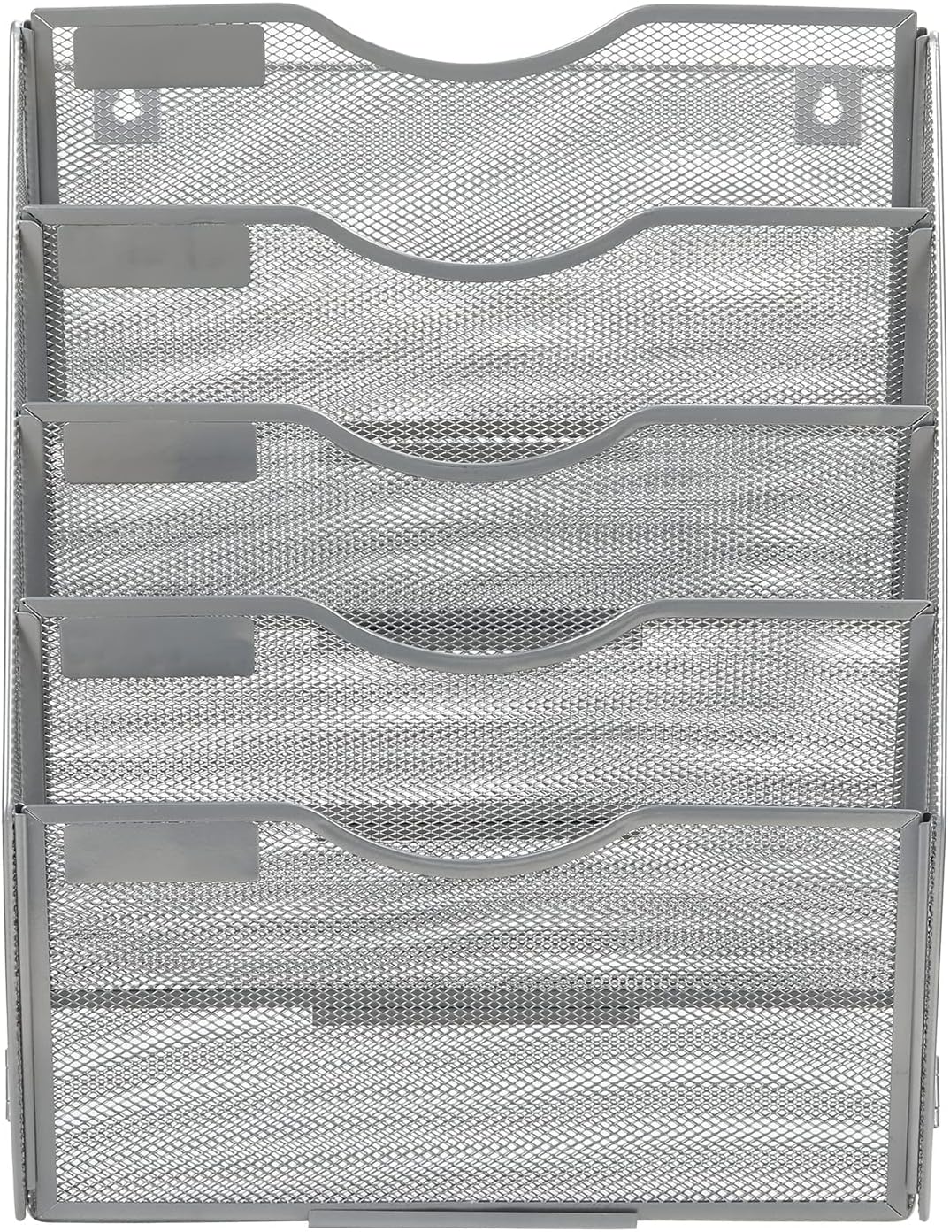 EasyPAG Wall File Holder Organizer 5 Pocket Mesh Hanging Wall Mounted Document Paper Folder Filing Magazine Rack with Nametag Label for Office Home School, Sliver