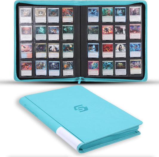 Snekdy premium 1024-pocket trading card binder, 16-pocket cards album, waterproof PU-leather Cover album with side loading, holds gaming, baseball, basketball & sports cards Turquoise