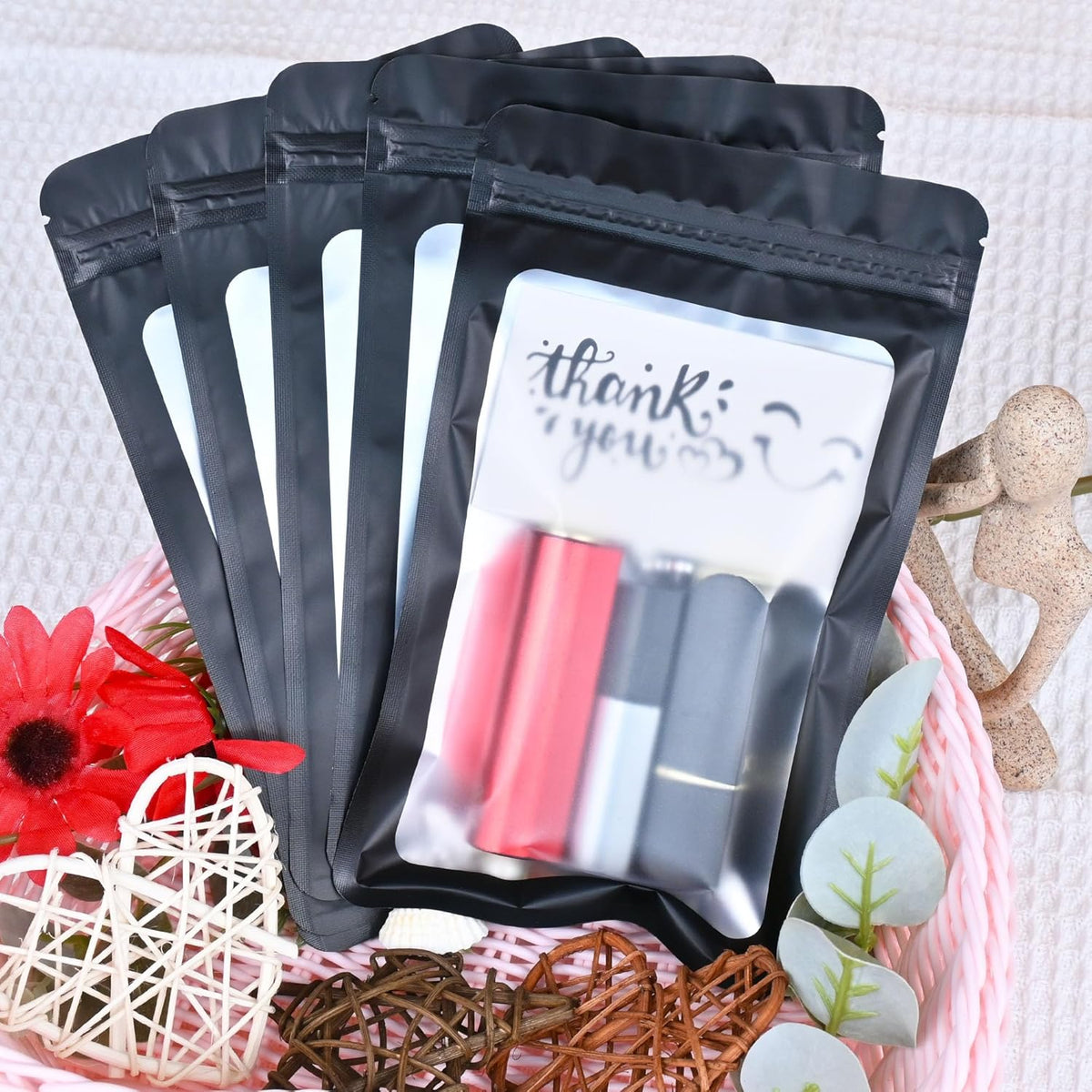 Resealable Mylar Pouch Pen Bags Great for Office Home Party Favor Food Storage Cookies Sample Jewelry Snack (100PCS, Black Color, 5.5 x 8 inch)