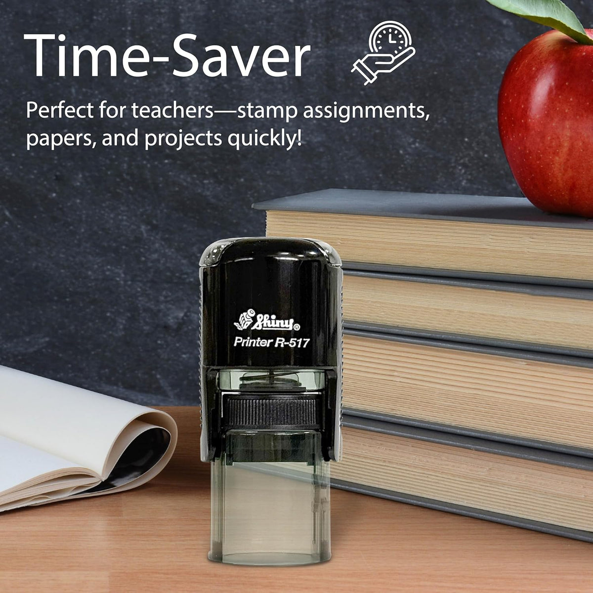 Shiny Sun Teacher Stamp, Round Self Inking Stamp for Classroom, Red Ink