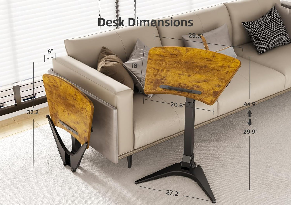 Claiks Mobile Standing Desk, Portable Rolling Sit-Stand Desk with Wheels, Height-Adjustable with 90 Tiltable Top, Foldable Computer Stand, Rustic Brown