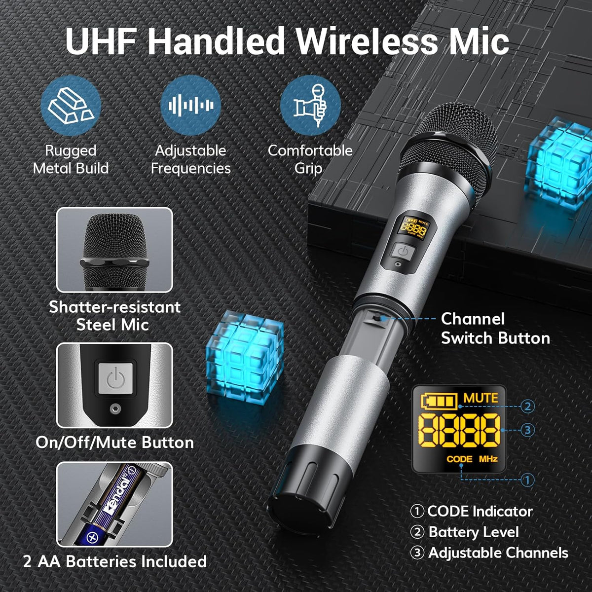 TONOR Wireless Microphone System, 12-Channel UHF Cordless Mic, 8 Handheld Metal Dyanmic Mic with Receiver, 295ft Range, 8x12 UHF Frequencies, Mic Mute, Ideal for Church Singing Karaoke Rehearse TW880