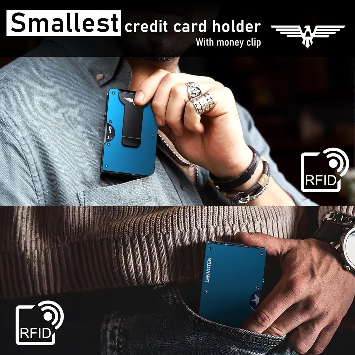 Minimalist Wallet for Men, Metal Wallet with Money Clip, Slim Compact Wallet, RFID Blocking Card Holder, Metal Aluminum Credit Card Holder, Holds up to 20 Cards