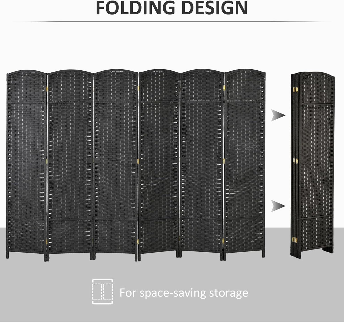 HOMCOM Room Divider, 6 Panel Folding Privacy Screen, 5.6' Tall Freestanding Wall Partition for Home Office, Bedroom, Black