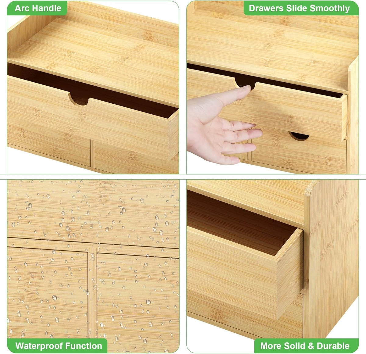 Bamboo Desk Organizer with Drawers Small Desktop Drawers for Countertop Mini Tabletop Storage Container with Drawer for Home Office No Assembly Required