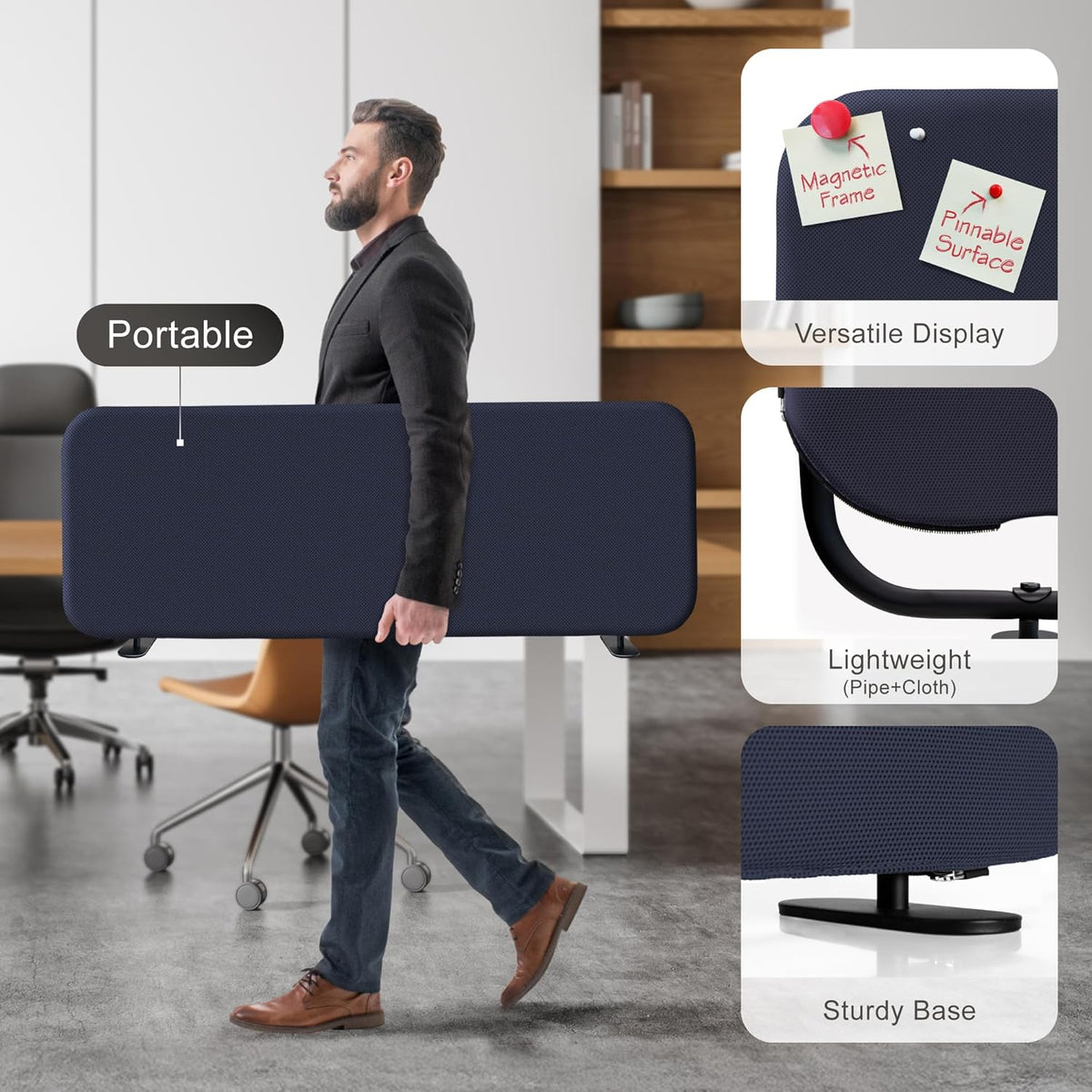 DECOLAB Desk Divider, Portable Desk Privacy Panel Shield for Office, Student, Classroom, Freestanding, Scratch Resistance, 48"x18", Cobalt