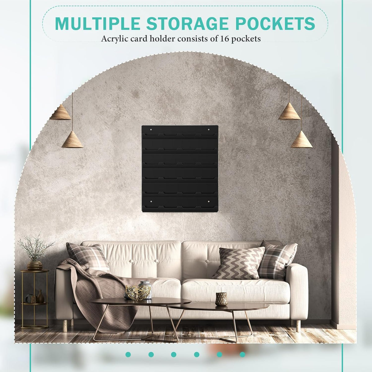 Suzile 2 Pcs 48 Business Card Holder Wall Mount 24 pockets each Business Card Display Wall with Hanging Hardware Acrylic Business Multiple Sticker Display for Office Home, 17.7'' x 15.7'', Black