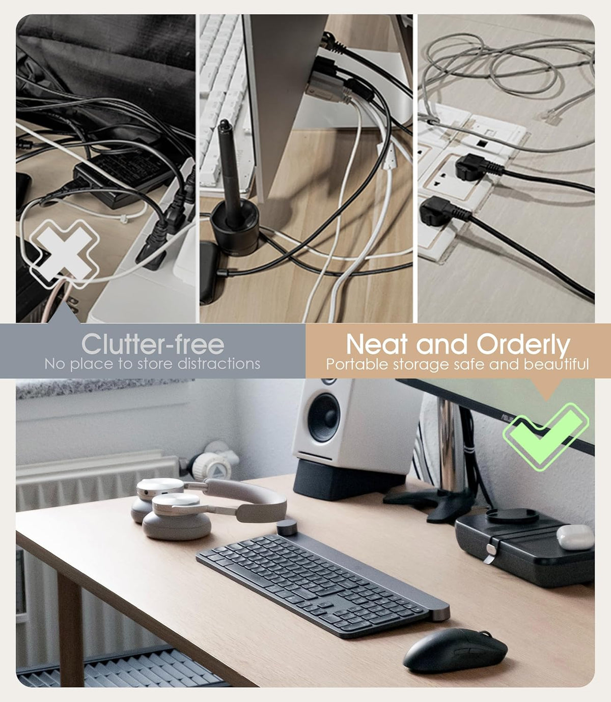 40Pcs Nearockle Reusable Cable Ties, Adjustable Silicone Cord Organizer Small Zip Ties for Charging Cords Earphone Computer Wire, Office Desk Cable Management Travel Accessories(4 Colors)