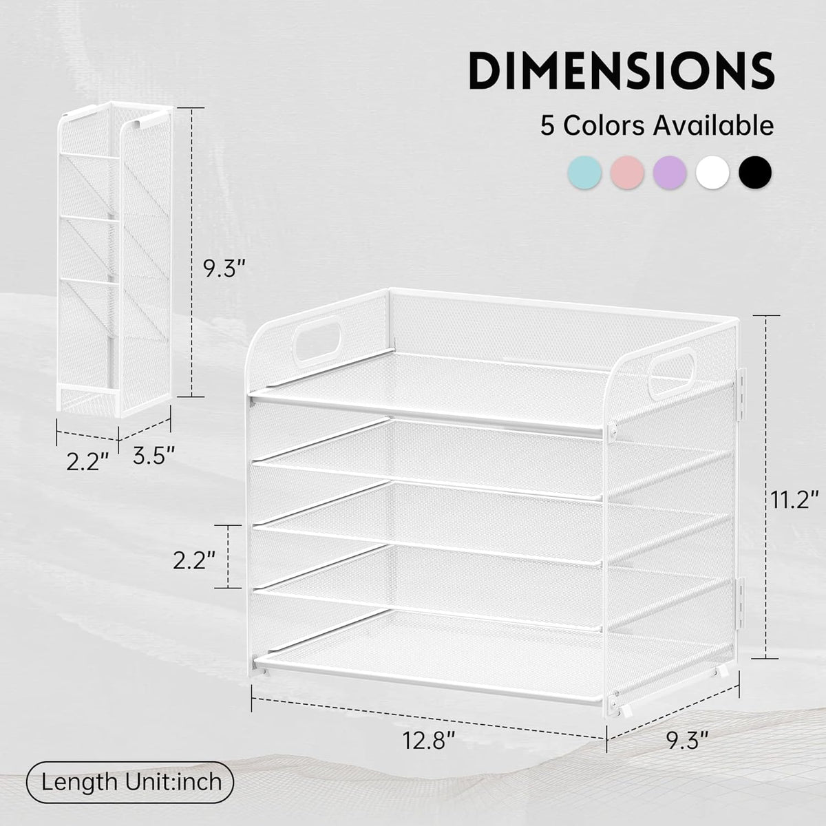 SUPEASY 5 Tier Desk Organizer with Handle & Removable Pen Holders, Mesh Paper/File Organizer for Desk, Paper Letter Tray Organizer for Office Supplies (White)