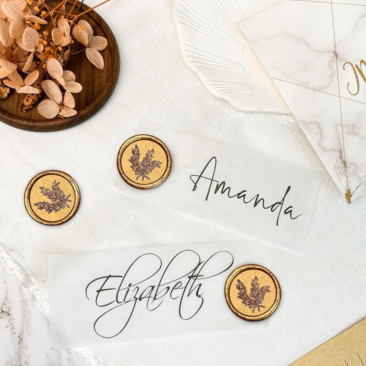 100Pcs Wax Seal Stickers Handmade Envelope Seals Self Adhesive Wax Stickers for Wedding Party Invitations, Envelope, Gift Wrap, Christmas(Rosemary Style, Antique Gold)
