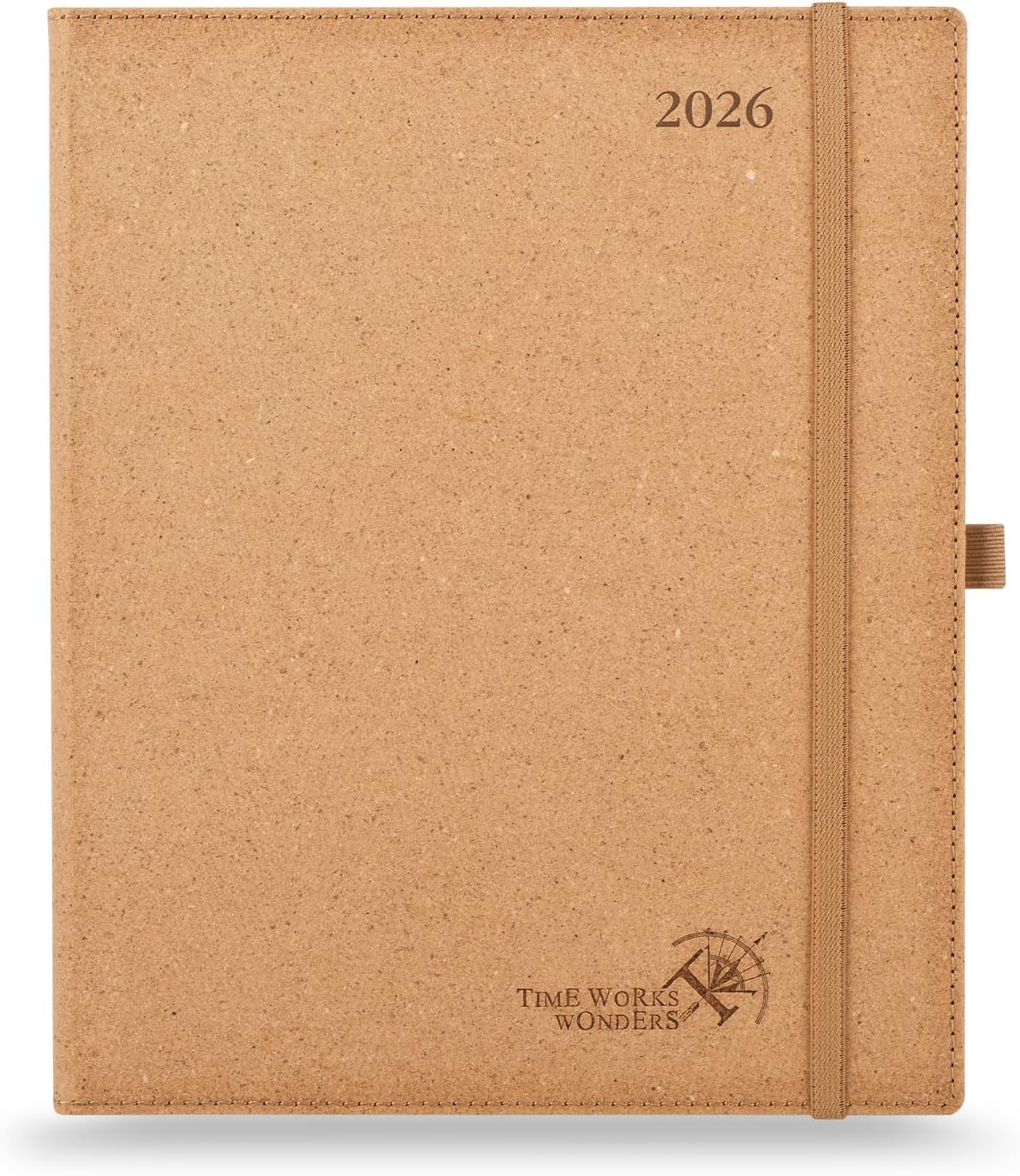 POPRUN 2026 Planner - 2026 Recycled Weekly Planner[8.5''x 10.5''- Italian Regenrated Leather Hard Cover] with Hourly Schedule & Vertical Weekly Layout, Monthly Tabs, Inner Pocket - Desert Brown