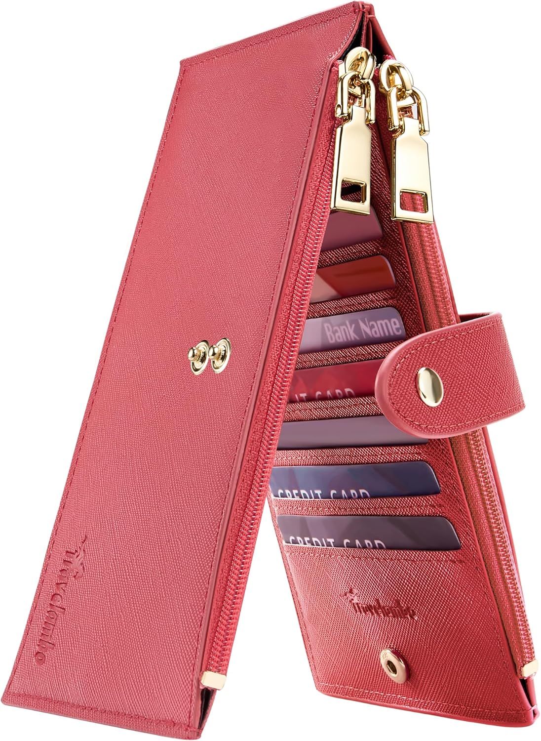 Travelambo RFID Wallet Women Large Size Bifold Multi Card Wallet Case with Zipper Pocke Credit Card Holder for Women