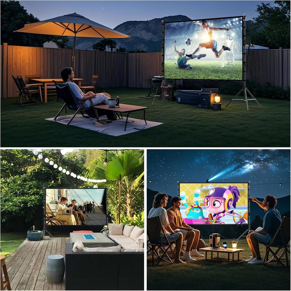 180 inch Outdoor Projector Screen with Stand,DUYIKJ Portable Heavy Duty Bracket 15 FT Large Projector Screen 16:9 4K HD Rear Front Projection Movie Screen with Carry Bag for Home Theater