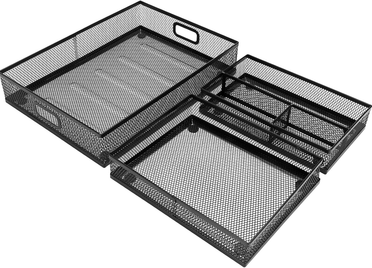 Office Drawer Organizer 3 Pack, Office Supplies Desk, Black Mesh Drawer Organizer Hold Pens & A4 Sized File, 12 x 9 Inches Visit the Store