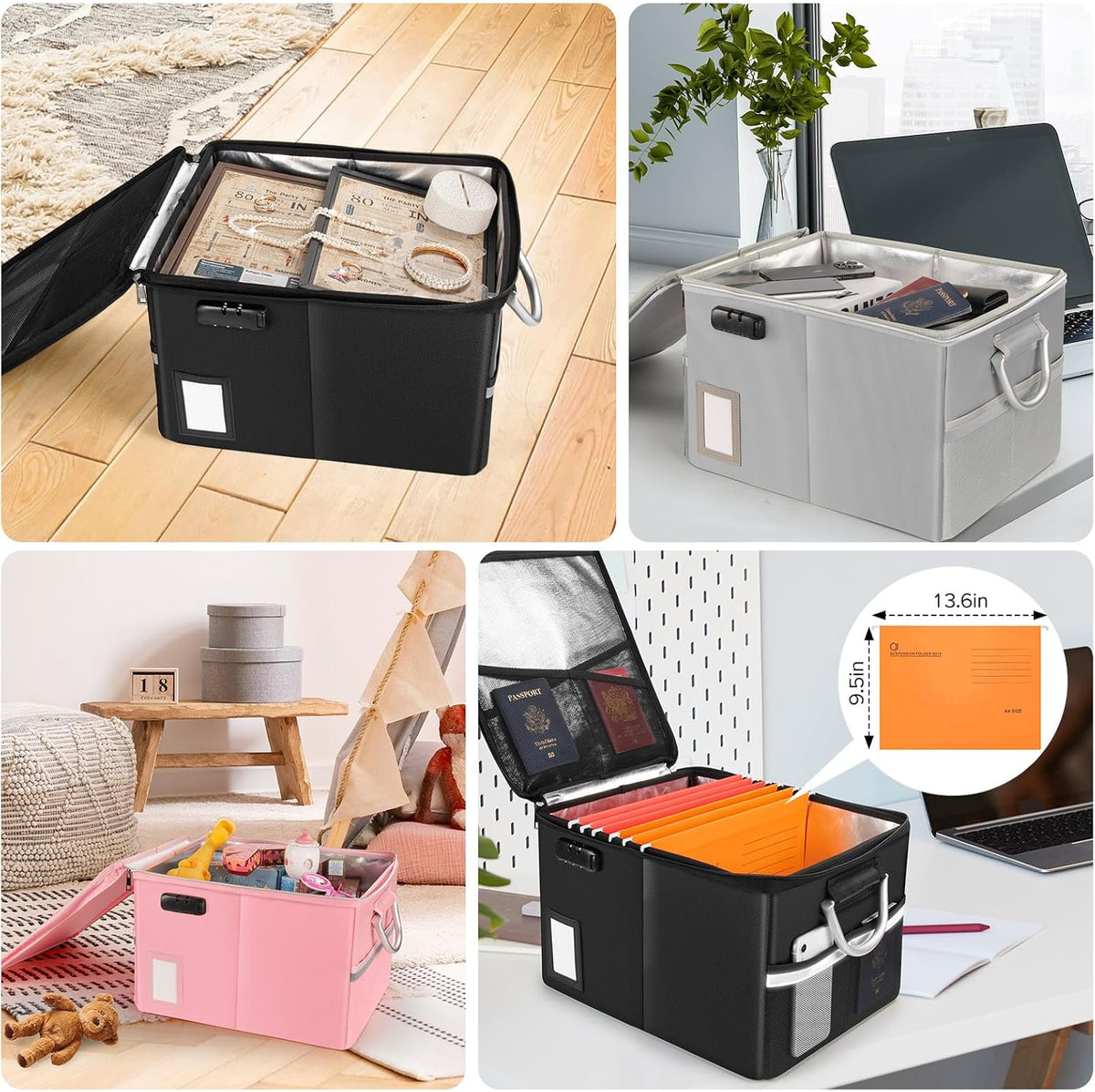 TOMKID 5200°F Fireproof Document Box, Fire Important Document Organizer with Lock, Upgraded Heat Insulated Filing Storage Cabinet Office Organization (5200°F Fireproof Box, Black)
