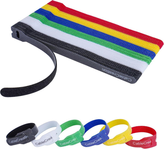 CableCreation Cable Ties, 60PCS Reusable Fastening Cable Management/Wire Organizer Cord, Hook and Loop Microfiber Cloth Cord Ties, 6-Inch (Multi-Colored)
