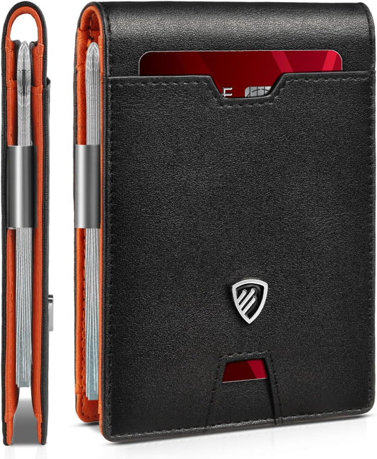 RUNBOX Mens Slim Wallet with Money Clip RFID Blocking Bifold Credit Card Holder for Men with Gift Box